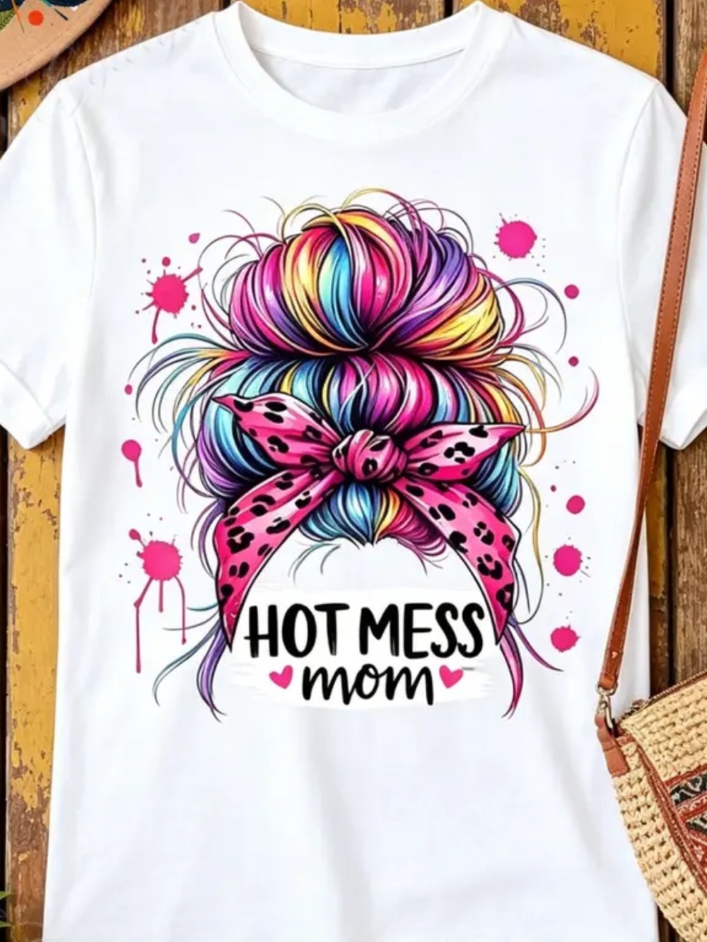 Hot Mess Mom Graphic Tee - Multicolor Hair Design